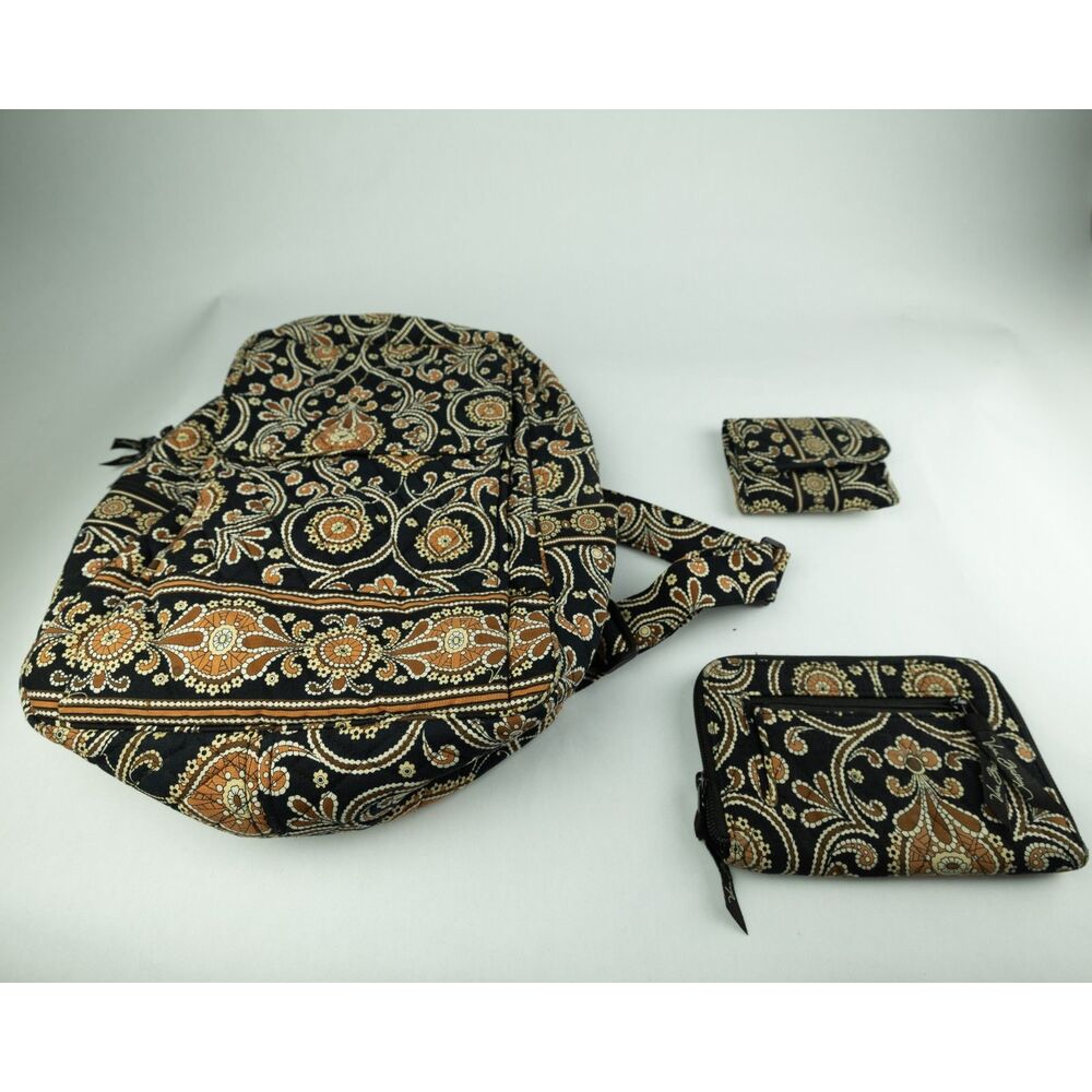 Vera Bradley Brown Paisley "Caffe Latte" Backpack and Wallets Set - Retired 2008